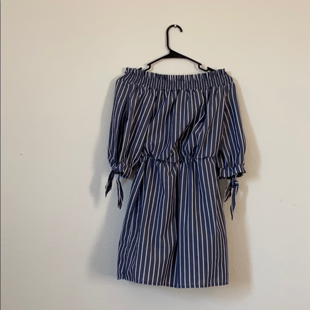 off the shoulder chambray striped dress